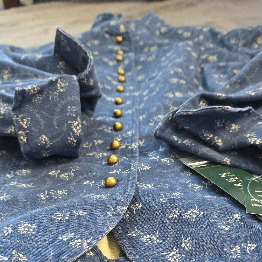 Lauren Ralph Lauren Blue Floral Jean Jacket Vintage Gold Tone Button XL - Picture 5 of 14